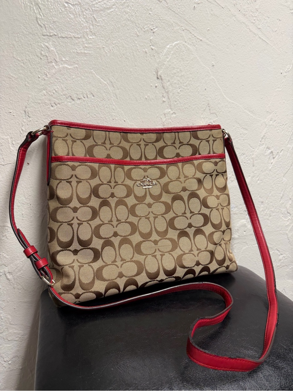 Coach Signature Canvas File Crossbody Bag in Khaki/Classic Red, model F36378 - Picture 13 of 13